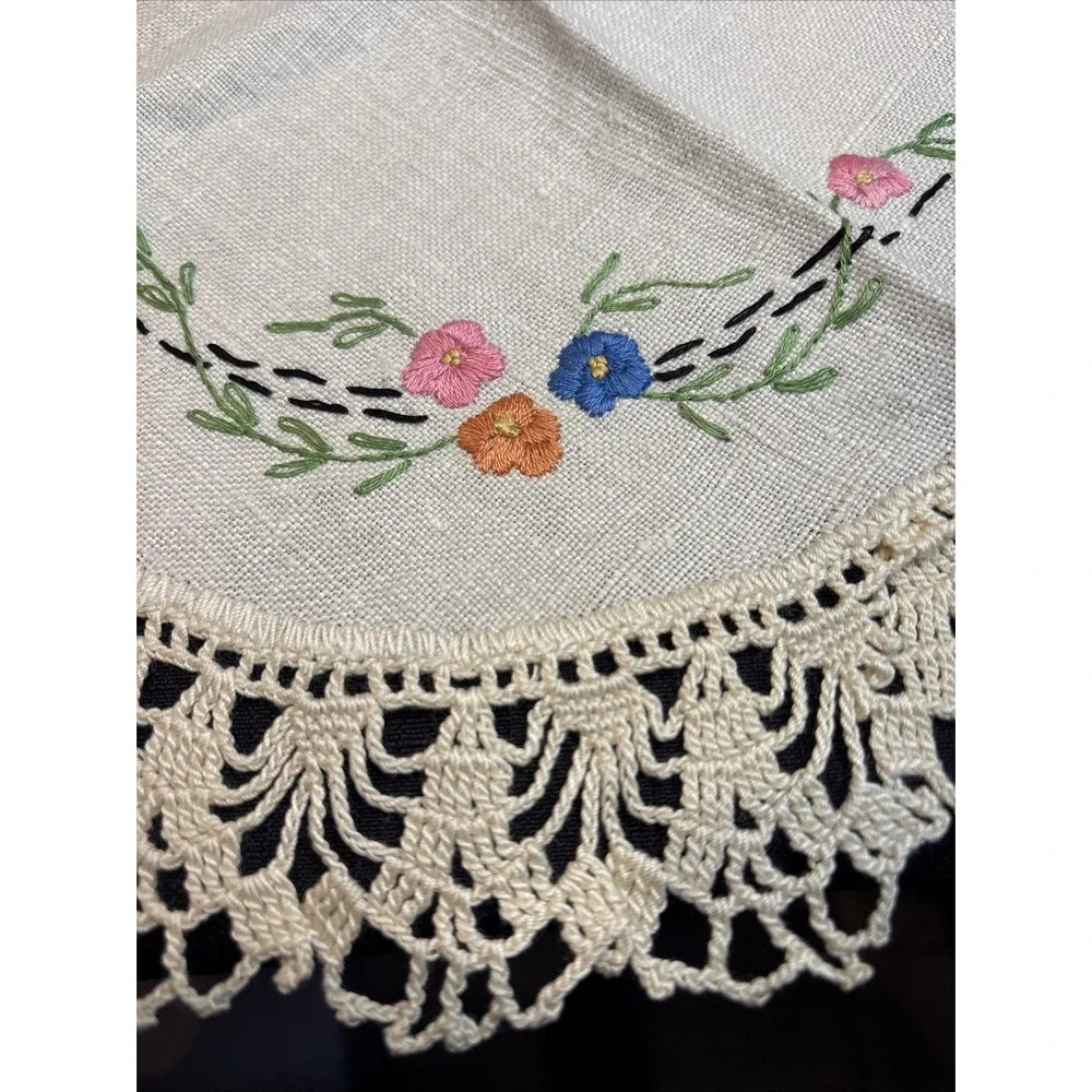 Vintage handmade Doilies  with embroidery and Crochet lace border lot of 3